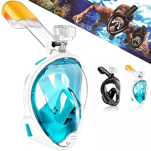 Maschera da snorkeling integrale con visuale a 180°, con fotocamera sportiva compatibile con design panoramico, maschera subacquea con tecnologia anti-appannamento e anti-perdite, per adulti e bambini