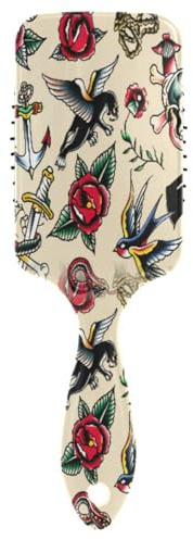 Ttgoth Cepillo de pelo tradicional para tatuaje para mujeres y hombres, antiestático, con cojín de aire, peine desenredante, cepillo para desenredar el cabello rizado, liso, húmedo o seco
