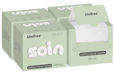 Unifree Facial Towels I Towelettes I Dry Wipes I Makeup Remover I Clean Facial Tissues in Box, Large Size 11.8 x 9.8 Inch, 50 Count