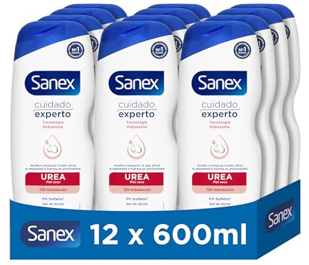 Sanex Gel de Ducha Cuidado Experto Urea 12 x 600 ml | con tecnología hidratante | hidratación profunda y duradera| ayuda a restaurar la piel | alivia la sequedad| 12 horas de hidratación