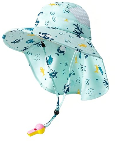 Shyllin Bob Enfant Anti UV 50, Chapeau Soleil Enfant avec Large Bord et Protège-Nuque, Bob Bébé Protection Solaire, Chapeau Été Garçon Fille 2-7 Ans