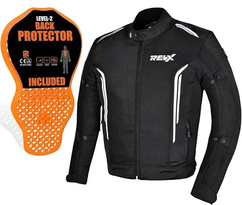 REVX Motorradjacke Herren Sommer Schutzjacke mit CE Protektoren Ultra Belüftete Mesh Jacke, Leichte Textiljacke mit Rueckenprotektor (DE/NL/SE/PL, Alphanumerisch, XL, Regular, Regular, Schwarz)