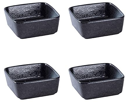 Dipskålar, Retro fyrkantig porslinsskål med kryddor for sojadoppsås (set med 4)(Set of 4-Black)