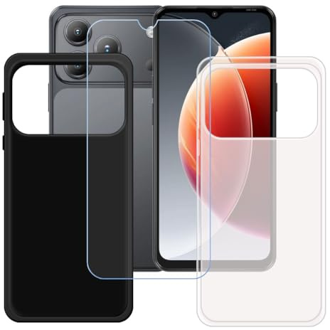 BMPNLSZ Funda (6,56) Screen Protector, Negro + Translúcido Suave Silicona TPU Canica Carcasa Caso Case + Cristal Templado Film Vidrio
