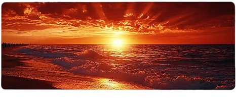 Large Mouse Mat, 90x180cmx3mm, Gaming Mouse Pad, Rubber Base, Stitched Edges, Water Resistant Easy Clean, For All Types, Extend Desktop Protection, Office Men's Gifts, Sunset Beach D1YY-737