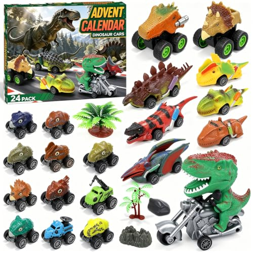 Calendrier de l'Avent de voiture dinosaure 2026 pour enfants garçons et filles – 24 jours surprises dinosaures voiture jouet calendrier de l'Avent dinosaure voiture jouet calendrier de Noël pour