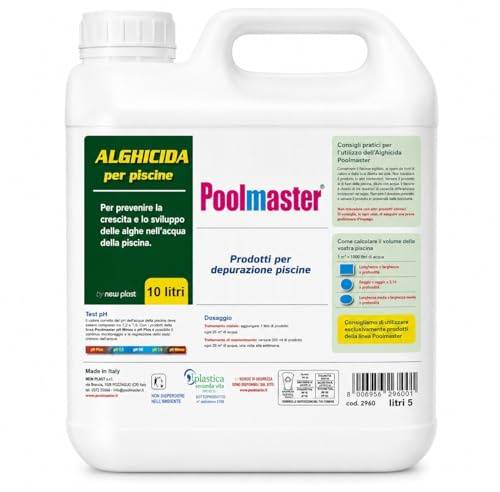 New Plast 0844 Alghicida Doppia Funzione, Antialghe per Piscina, Previene e Contrasta la Formazione di Alghe, Mantiene l’Acqua Limpida e Cristallina, 10lt