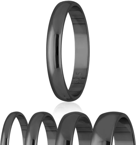 Treuheld® | 925 Sterling Silber RING in 48 Größen & Breiten in SCHWARZ - schwarzer Damen-Ring - glänzender Finger-Ring in den Größen: 48, 50, 51, 52, 53, 54, 55, 56, 57, 58, 60, 62 - Hochzeitsring