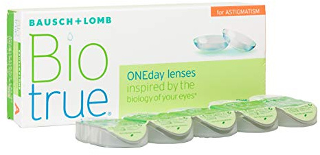 Bausch + Lomb Biotrue ONEday for Astigmatism Tageslinsen, torische Kontaktlinsen, weich, 30 Stück BC 8.4 mm/DIA 14.5 / CYL -0.75 / Achse 160 / -4 Dioptrien