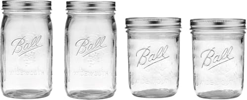 Ball Mason Wide Mouth Jars with Lids and Bands - Set of 4 Jars, Two 32oz + Two 16oz (Bundle Pack)