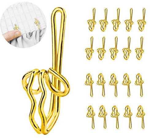 CCUCKY Metall-Vorhangkopf-Hakenpackung mit 100 Vorhanghaken aus polierter Zinklegierung (Gold)