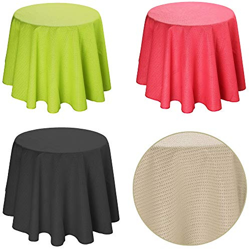 Quinnyshop Garten-Tischdecke Wetterbeständig Waschbar Wutschfest ca. 160 cm Rund PVC, Schwarz