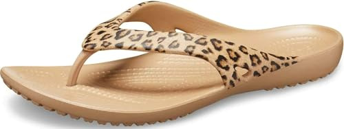 Crocs Women's Kadee II Flip Flops, Leopard/Gold, 8 M