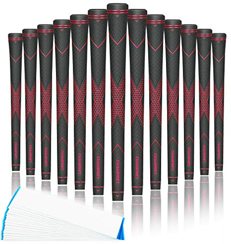 Champkey Traction-X Golf Grips Set of 13 - Choose Between 13 Grips with 15 Tapes and 13 Grips with All Repair Kits (Black&Red, Standard)