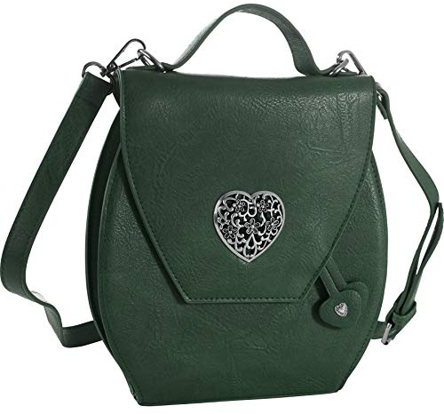 dressforfun Dirndl Tasche, Herztasche, Handtasche Damen mittelgroß, Trachten Mode, Trachtentasche in Wildlederoptik, Damen Tasche, Umhängetasche, Oktoberfest Accessoires, Damen-Schultertaschen - grün
