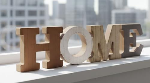 LB H&F Schriftzug Home zum hinstellen Buchstaben Holz Natur Grau Braun Weiß 32 cm Gross (Home)
