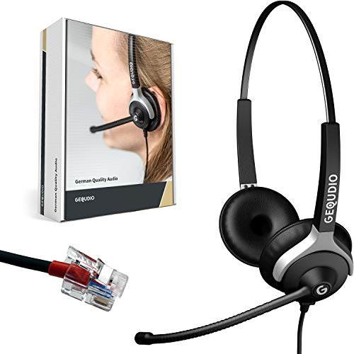 GEQUDIO Casque Filaire Compatible avec téléphones Yealink, Snom, Avaya et Grandstream avec Embout RJ - Câble de raccordement Inclus - Très léger: 80g