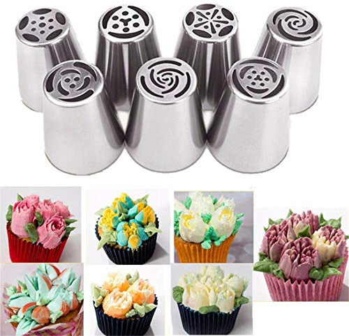 DUORUI Russische Spritztüllen-Set für Zuckerguss-Spritztüllen Tüllen aus Edelstahl, Profi Backen und Cupcake Torten Dekoration Kuchen Blumen 7 Stück