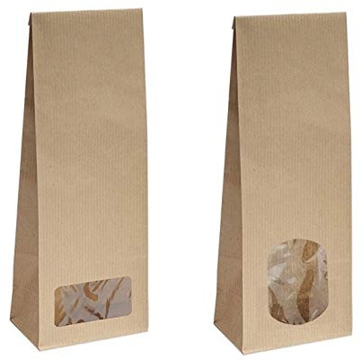 20x Blockbodenbeutel mit ovalem Sichtfenster - 100g - Größe 7 x 4 x 20,5 cm - Papiertüten Bodenbeutel Geschenktüte Tütchen Kraftpapier Papierbeutel Weihnachten Adventskalender