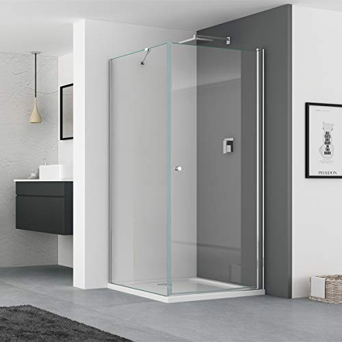 IMPTS 70x90 cm Duschkabine Eckeinstieg Pendeltür Duschtür mit Seitenwand | Duschwand Duschabtrennung Glas aus 6mm ESG, Höhe 185 cm, OHNE Duschtasse