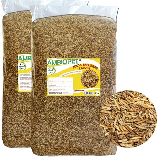 ZooMenu 10kg (5+5) Hermetia - Schwarze Soldatenfliegenlarven getrocknetes Naturfutter für Vögel, Reptilien und Teichfische