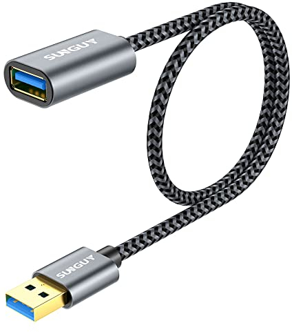 SUNGUY USB Verlängerung Kabel, 0.5M USB 3.0 Verlängerungskabel 5Gbps Superschnelle, Kurz USB A Stecker auf A Buchse Verlängerung für Kartenlesegerät,Tastatur, Drucker, Scanner, Kamera usw - Grau