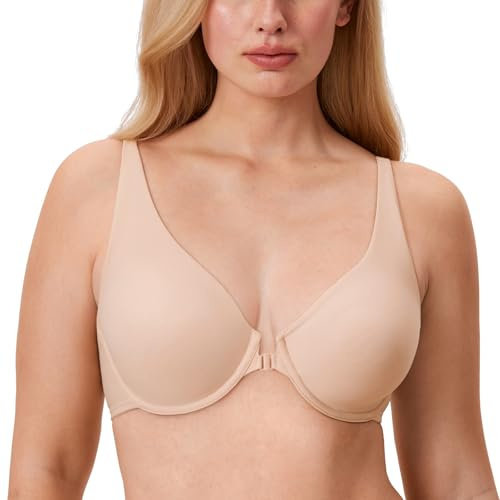 DELIMIRA Women's Front Closure Seamless Bras | Plus Size, Plunge, Underwire, No Padding Unlined, Comfortable