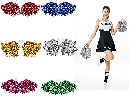 FIGFYOU 12 Stücke Cheerleading Pompons Cheerleading Pom Poms aus Prämie PET Tanzpuschel Bunt Cheerleader Puschel Hell Glitzer Tanzwedel Cheers Ball Pompoms für Aerobic Sport Party （6 Farben）