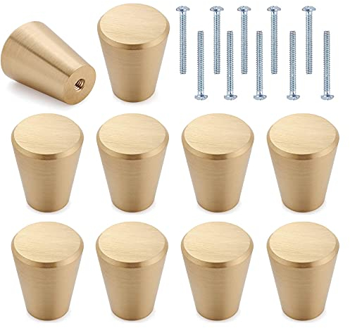 Aatpuss 10 Pezzi Pomolo per Mobile Rotondo, Maniglia del Cassetto in Lega di Alluminio a Foro Singolo, Pomello del Cassetto Dorato con Viti, Adatto per Librerie, Armadi, Cassetti