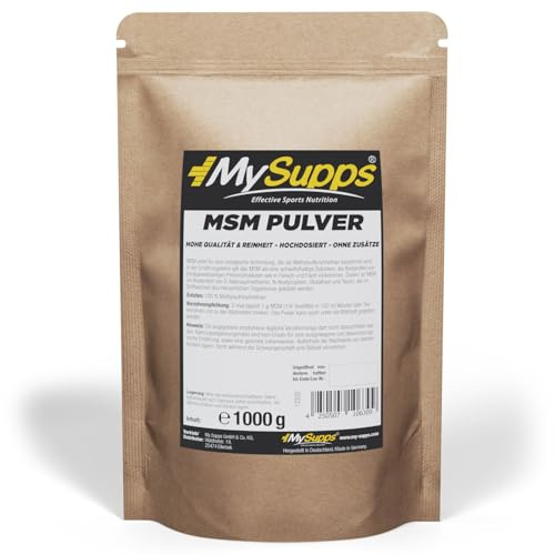 My Supps MSM-Pulver 1000g - 100% reines Methylsulfonylmethan - Organischer Schwefel, hochdosiert & ohne Zusatzstoffe - MSN-Pulver ohne Zucker, Laktose & Zusatzstoffe