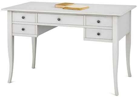 Mar.c.a. Design - Scrivania Arte Povera in Legno 107x55x78 cm 5 Cassetti - Scrittoio Vintage con Gambe a Sciabola Made in Italy