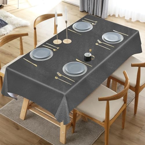 Newthinking Nappe rectangulaire en PVC facile à nettoyer - Protection de table en plastique imperméable - Pour cuisine, pique-nique, extérieur et intérieur - Gris foncé - 180 x 137 cm