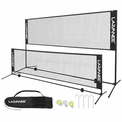 Rete da Badminton, Rete da Tennis, Regolabile in 3 Altezze, Portatile e Pieghevole, Set di Esercizio con Rete, Supporto di Ferro e Borsa di Trasporto EHS03BN02
