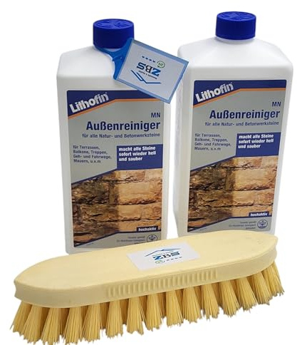 zbs24 Lithofin MN Außenreiniger 2 Liter mit Reinigungsbürste - hochwirksamer Steinreiniger für Beton-u. Natursteinen im Aussenbereich
