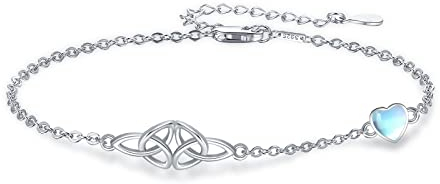 REDSUN Keltischer Fußkettchen Damen 925 Sterling Silber Herz Fußkettchen Mondstein Fußkette Verstellbares Fußschmuck Schmuck für Frauen Mädchen Mutter Fussketterl