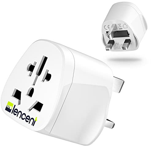 LENCENT World To UK Plug Adapter, Universal Travel Adaptor With 10A Fuse, Suitable for US, Europe, Australia, China Plugs to Use in UK- 1 Pack, White