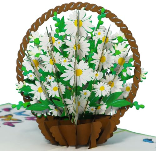 LINPOPUP Pop Up Karte Blumen - Margeriten Blumenkarte Geburtstagskarte für Frau, Gute Besserung, Margeriten-korb, N504