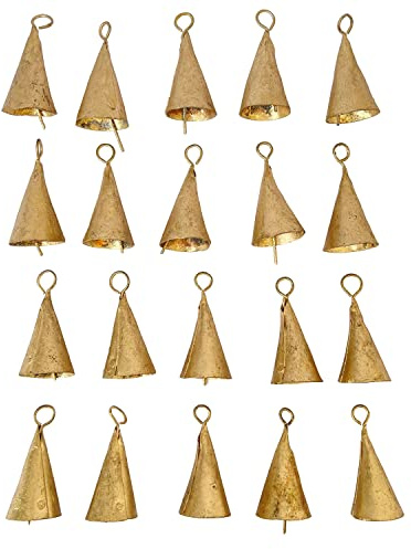 Vivanta 20 Stück kleine goldfarbene Metall-Bastelglocken 5,1 cm – rustikale Kegel Kuhglocken zum Basteln, Glöckchen zum Basteln, Weihnachtsglocke, Baumschmuck, Hexenglocken, Vintage-Boho-Dekor