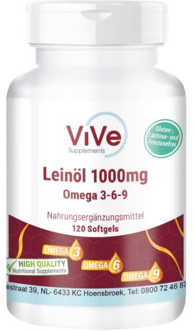 Leinöl 1000 mg - 120 Softgels - Omega-3-6-9 - Alpha-Linolensäure, Linolsäure und Ölsäure - Hochdosiert | Qualität aus Deutschland von ViVe Supplements