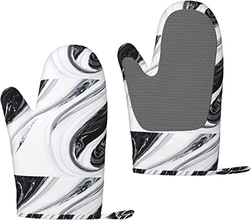 Gants de Four Gants de Four en Silicone minéraux Blancs et Noirs Gants de Cuisine antidérapants, Gants de Cuisson résistants à la Chaleur Une Paire