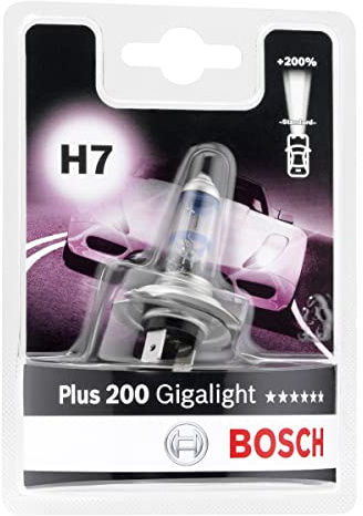 Bosch H7 Plus 200 Gigalight Halogen-Glühlampe für Auto-Scheinwerfer, 12 V 55 W, 200 % mehr Licht - Lampensockel Typ PX26d - 1 Ersatz-Scheinwerferlampe