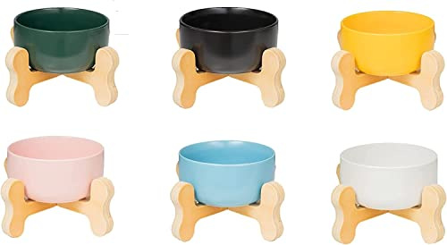 Gamelle pour chien en céramique, os en bois, différentes couleurs (jaune)