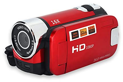 Qiilu camescope Mini dv- Caméscope Numérique ABS Rotation Full HD 16X Caméscope Numérique Haute Définition Caméra Vidéo DV Caméra Vidéo Numérique DV (Rouge)