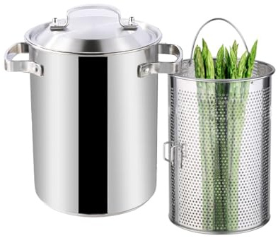 SVRITE Asparagus Pot Home Deep Fryer Pot with Steamer Basket, Steel Lid, Multipurpose 4L Pasta Pot Vegetable Cooker, Induction Dishwasher Safe