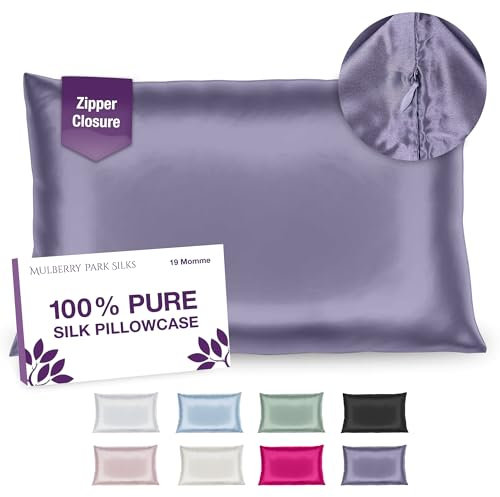 Mulberry Park 100% Silk Pillowcase - 19 Momme, Grade 6A Mulberry Silk - Hidden Zipper Closure - Lilac/King (20 x 36)