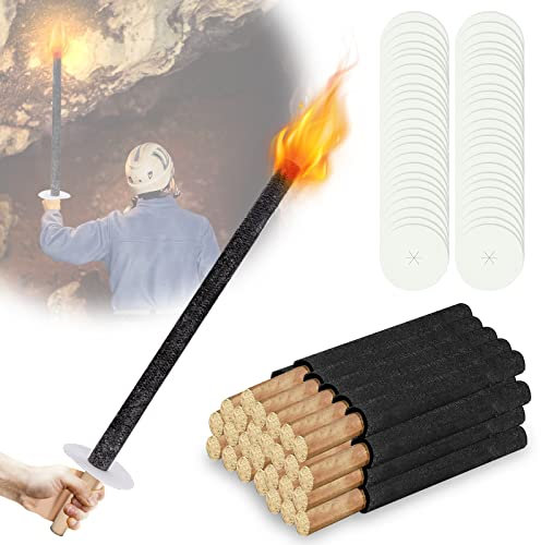 Jopassy Lot de 10 torches en cire naturelle, avec protège-main et long manche, durée de combustion 90 min, pour les randonnées nocturnes en extérieur
