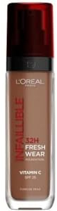 L'Oréal Paris Liquid Foundation, Full Coverage, Lasting Wear, With Vitamin C and SPF 25, Infallible 32H Fresh Wear, 410