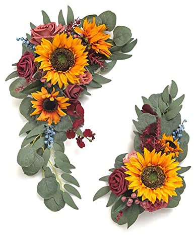 CDQL 2 Pezzi di Cartello di Benvenuto per Il Matrimonio, Decorazione Floreale - Decorazione per Arco di Nozze con Fiori Artificiali, per Cerimonie Nuziali e Ricevimenti (Giallo Scuro)