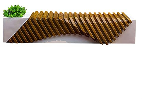 WAOCEO Metallbank Fiberglas-Freizeitbank, einfache, modische Outdoor-Bank mit Blumentopf, gestreifte Holzoptik, Bank 86,6 Zoll, Outdoor-Freizeitmöbel Gartenbank Sitzbank