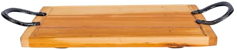 Tabla Madera Maciza de Cipres Tabla para Asado Barbacoa, Picar con Manija Herradura 60x30x3 cm